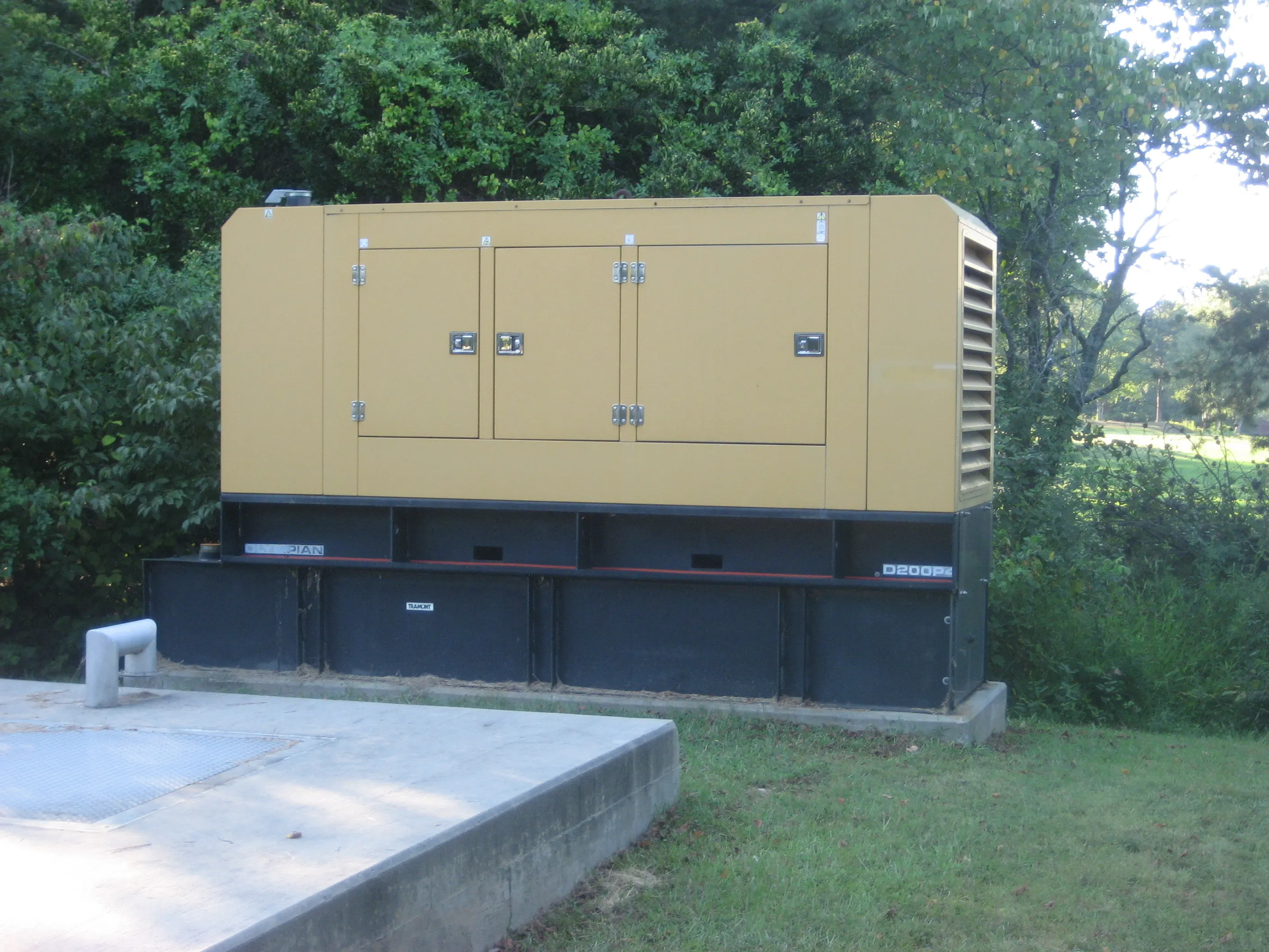 Sound attenuated diesel generator set installed outdoors